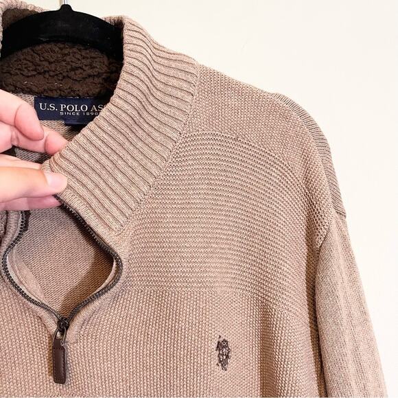 U.S. Polo Assn. Men's Tan 1/4 Zip Stand-Up Collar Long Sleeve Ribbed Sweater XXL - Picture 6 of 16